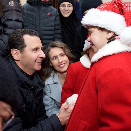 President Bashar Al-Assad, the First Lady, and their family in a visit Our Lady of Saidnaya Monastery, Christmas 2016.